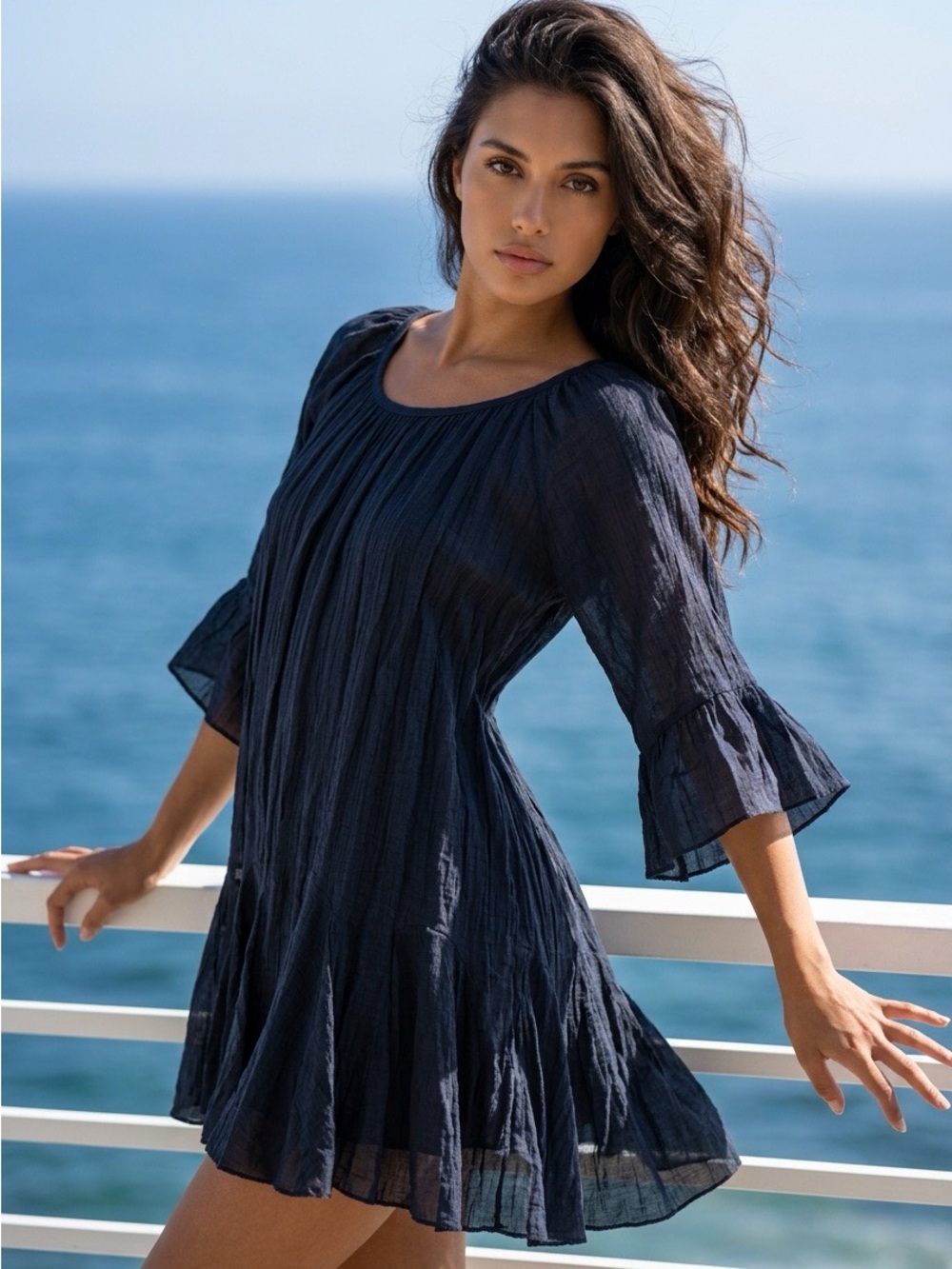 Black Crinkle Gauze Swing Mini Dress/Tunic
